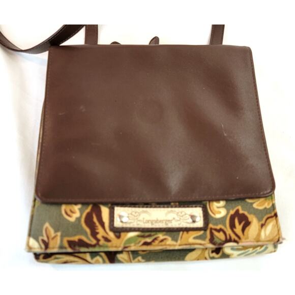 Longaberger Homestead Crossbody Bag Brown Floral Inner Pockets Adjustable Strap - Picture 2 of 13